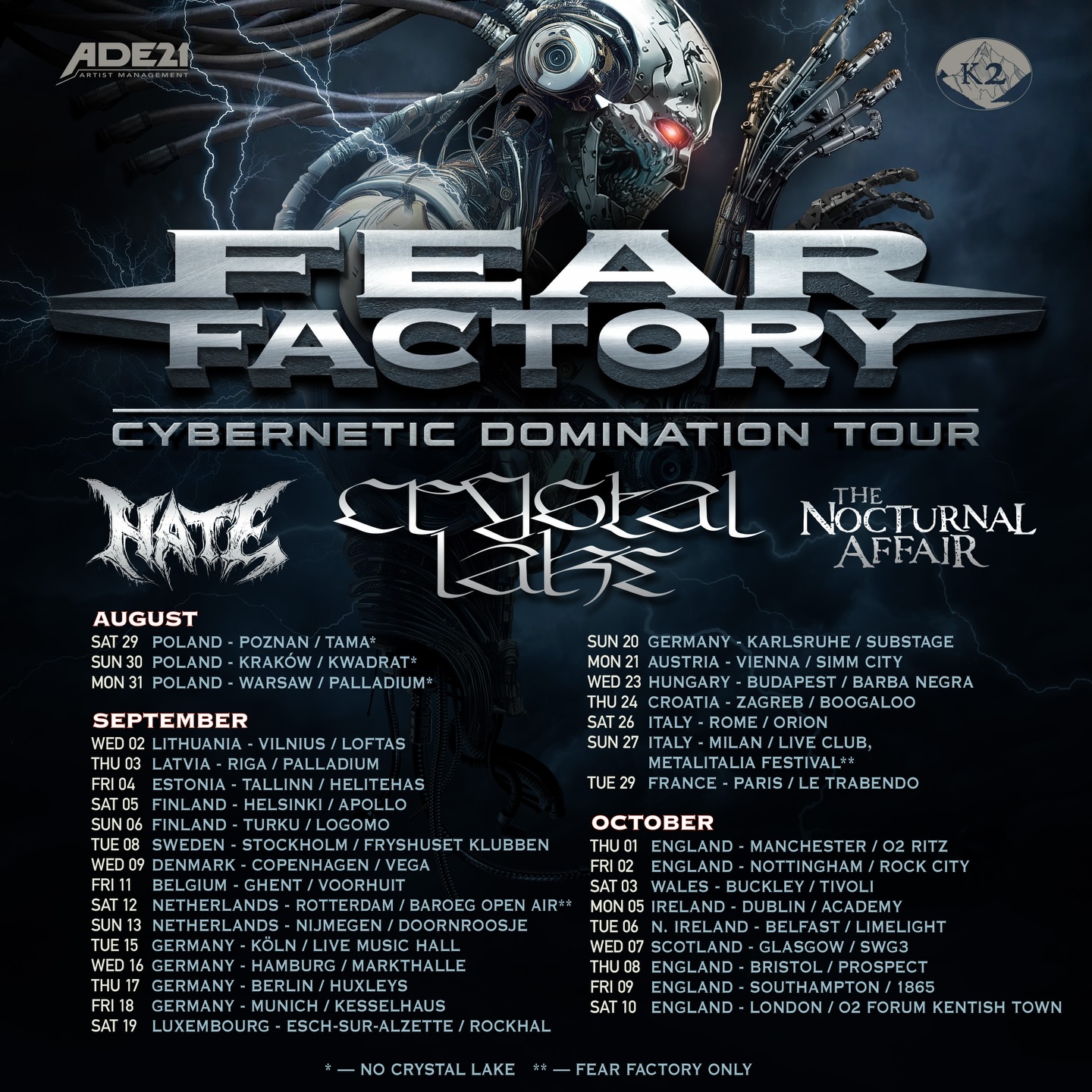 Fear Factory Cybernetic Domination Tour Poster 2026