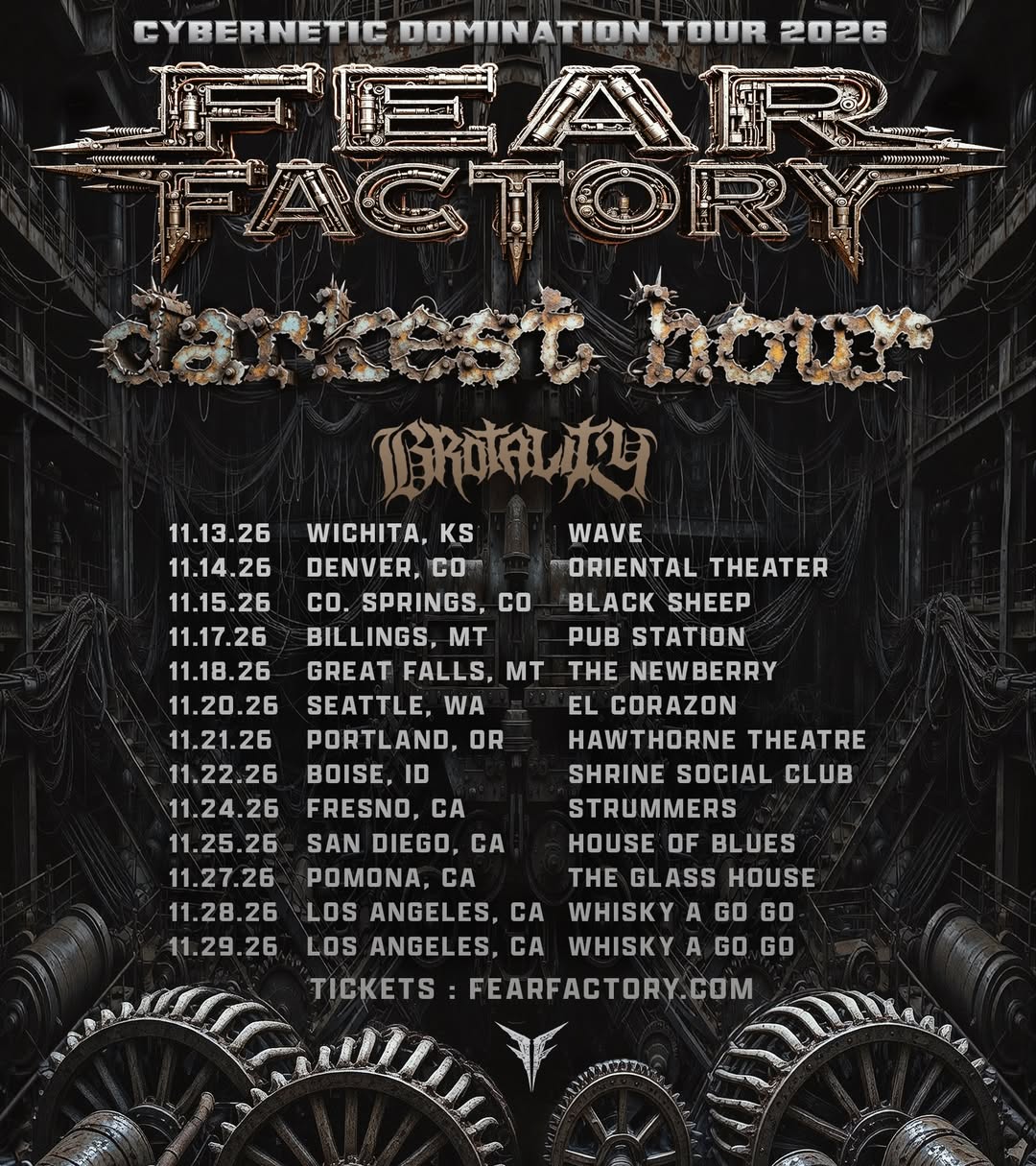 Fear Factory Cybernetic Domination Tour Poster 2026